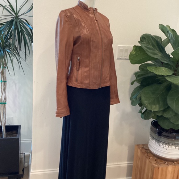 NEW BLACK RIVET CAMEL BROWN BIKER LEATHER JACKET SIZE S - Picture 5 of 16